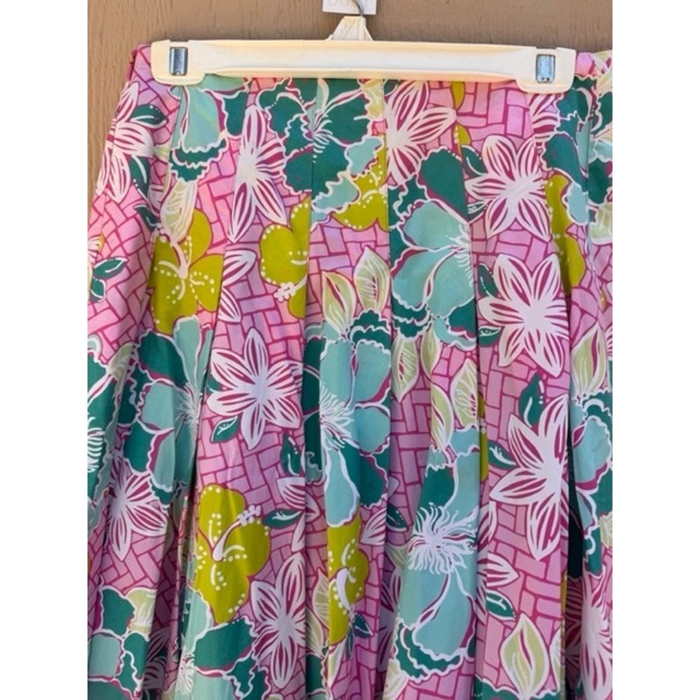 Lilly Pulitzer Womens Pink Floral Pleated Skirt Size 4 Eyelet Cottage Tropical - Picture 8 of 10